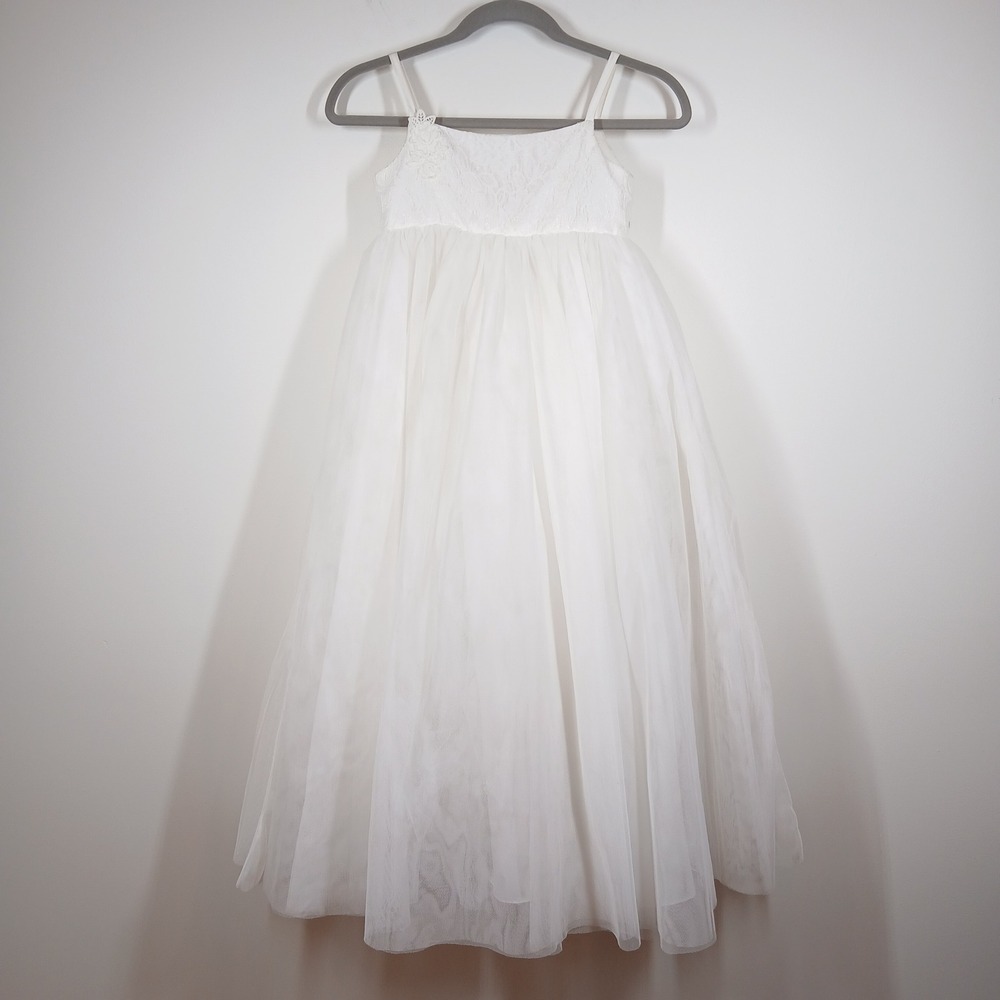 David's Bridal Dress Women 8 White Tulle Lace Sleeveless Formal Flower Girl